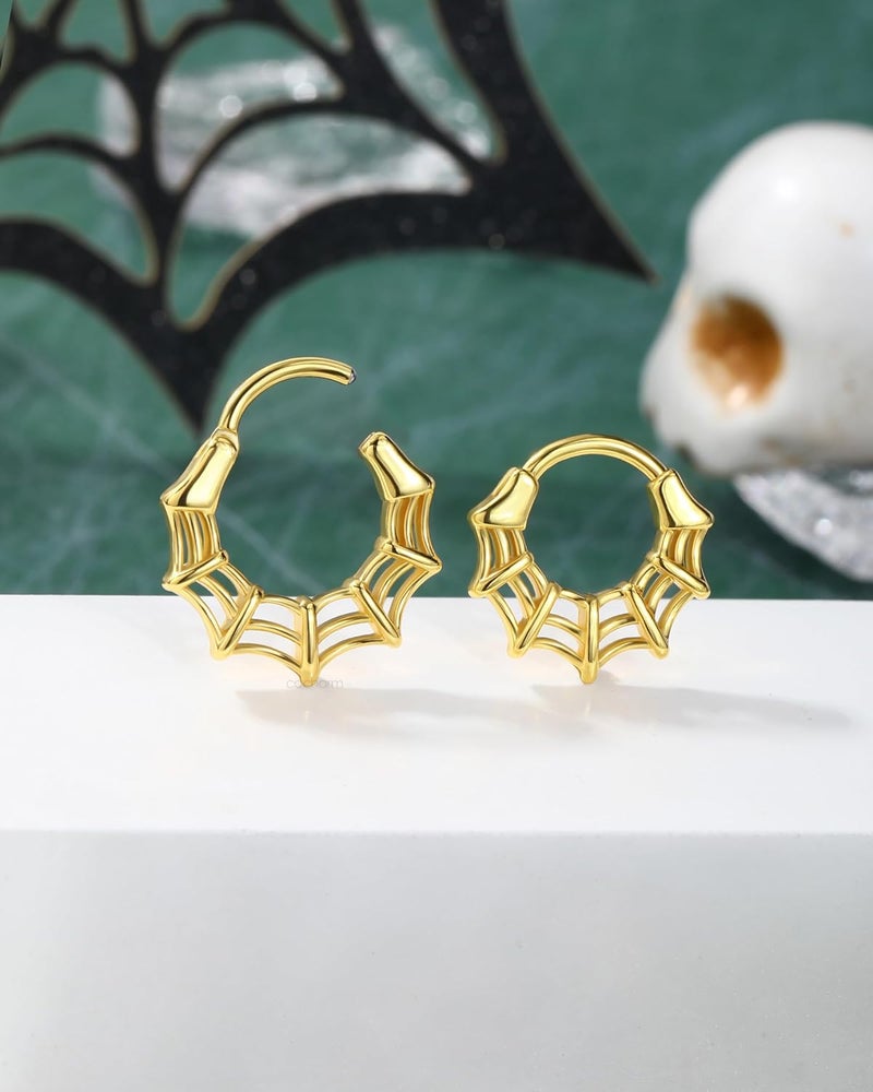 COCHARM 16G Septum Ring Spider Web Halloween Septum Nose Rings Silver Black Daith Earrings for Women 316L Stainless Steel Daith Piercing Jewelry - Image 5